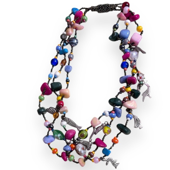 Multi-Strand Beaded Necklace - Charms, Semi-Precious Stones, Glass & Cze… - Picture 2 of 4